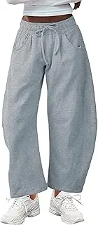 [MISSACTIVER] Barrel Wide Leg Sweatpants Women Drawstring Elastic Waist Palazzo Harem Pants with Pockets Baggy Ankle Pants
