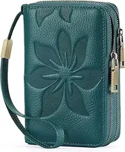 GOIACII Women's Wallet Double Zip Around Credit Card Holder Ladies Wallet Rfid Blocking Wristlet Purse Medium Size Leather