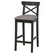 INGOLF bar stool with backrest, brown-black/Nolhaga grey-beige, 65 cm