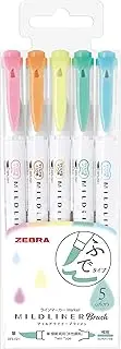 Zebra Highlighter Mildliner Brush Honnori fluorescence color 5 Colors Set, WFT8-5C