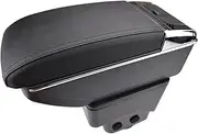 PU Leather Center Console Storage Box Tray Dual Layer Armrest Arm Rest Compatible For Ford 2013 2014 2015 2016 2017(Black Thread)