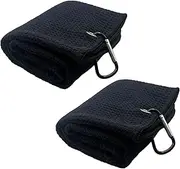 Kaizen Golf 2 Pack 60 X 40 Tri Fsold Golf Towel Set, Microfibre Waffle Pattern Towels with Heavy Duty Carabiner Hooks