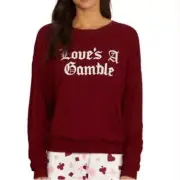 Wildfox Womens Top Size XS Red Loves a Gamble Stretchy Graphic Shirt Long Sleeve