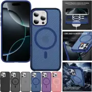 For iPhone 16e 16 15 14 13 12 Pro Max Plus MagSafe Case Shockproof Fiber Cover