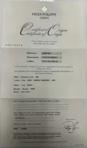Patek Philippe Authentic Watch Certificate Of Origin Warranty 5035 P Annual Cal