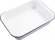 Webake Enamelware 9x13 Baking Pan Oblong Cake Pan Enameled Steel Roasting Pan Baking Dish Lasagna Pan Food Containers, Solid White with Blue Rim