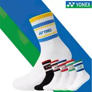 4 Pairs Yonex Mid-Crew Socks for Men Women White Socks Striped