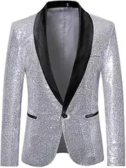 [Generic] Men's Sequins Suit Jacket Shiny Sparkly One Button Blazer Glitter Clothes Party Tuxedo Wedding Prom Festival Costumes