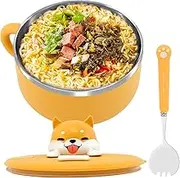 Ramen Bowl, 40.6 OZ Noodle Bowl with Lid and Spoon Stainless Steel Heat Resistant Instant Ramen Noodle Bowls with Handles, Microwave Safe Soup Bowl Portable Noodles Bowl Cooker for Dorm Office Home