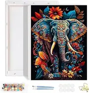 HEIBAGO Framed Paint by Numbers for Adults, Elephant DIY Paint by Number on Canvas for Beginners, Animal Paint by Numbers Kits, Oil Paint by Numbers for Wall Decor，30x40cm