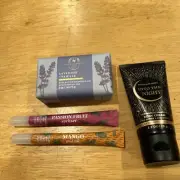 Bath and Bodyworks Shea butter soap, into the night body cream and two lipgloss￼