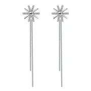 2PCS Copper Jewelry Woman Fashion Retro Long Tassel Hollow Flower Pop Earrings