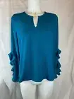 Thalia Sodi Women's Small Dress Shirt Flutter Sleeve Keyhole Teal NEW #68