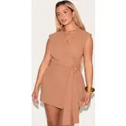 Shape Mocha Linen Look Wrap Front Belted Blazer, Mocha