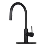 Single-Handle Pull Down Sprayer Kitchen Faucet with Deckplate in Matte Black