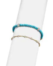 Baublebar Marina Crystal & Turquoise Bead Ankle Bracelets in Gold Tone, Set of 2