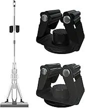 FYWZ Mop Holder Magnetic, Magnetic Broom Holder for Fridge - Heavy Duty Magnetic Broom Holder Black Steel Magnetic Tool Mount for Home, Kitchen, Laundry, Garage, Workshop - 2 Pack/Black+Grey