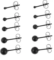 [Memsion] 316L Surgical Steel Earrings Hypoallergenic Black Ball Stud Earrings Set for Women Men Girls Nickel Free Cartilage Ear Rings