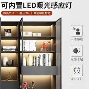 免運 簡約 北歐 ins風 輕奢書櫃帶玻璃門書架落地簡約現代客廳書櫥實木手辦展示櫃子 可開發票