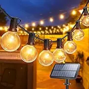 Solar String Lights Outdoor 30FT with 15+1 Spare G40 Bulbs, Warm White Solar Garden Lights Outdoor Waterproof, USB Solar Charging with 8 Light Mode for Backyard Patio Wedding Party Decoration