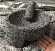 8.6 Inch Molcajete Mortar & Pestle Mexican Handmade With Lava Stone Herb Bowl