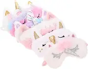 Anneome 6Pcs Cartoon Sleeping Mask Comfortable Eye Masks for Women Plush Unicorn Design Light Blocking Travel Sleep Eye Covers for Naps and Relaxation