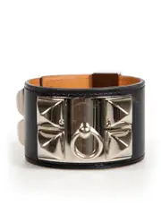 Black Leather Collier De Chein Bracelet
