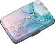 [COCO ROSSI] Hard Credit Card Holder Protected Card Case for Women, RFID Blocking Slim Mini Card Wallet Travel Wallet Buckle Closed, Gradient Marble, Gradient Marble