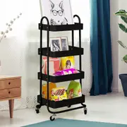 Levede 4 Tiers Kitchen Trolley Cart Steel Storage Rack Shelf Organiser Black