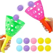 Children's Outdoor Catch Ball Game, Catch The Ball Throwing Game with 2 Catching Cups and 10 Balls, Outdoor Toy for Children, for Garden, Park or Beach