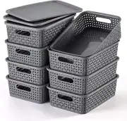 NETANY [ 8 Pack ] Plastic Storage Baskets with Lids, Small Pantry Organization