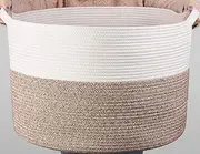 [Haundry] XXXLarge Cotton Rope Basket 21.7" x 21.7" x 13.8" Woven Baby Laundry Blanket Basket Toy Basket with Handle Storage Comforter Cushions Thread Laundry Hamper White & Brown