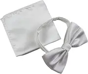 [Zasel] Mens White Plain Coloured Checkered Bow Tie & Matching Pocket Square Set