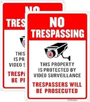 Joffreg Video Surveillance No Trespassing Sign,CCTV Security Camera Sign,UV Protected,Indoor Or Outdoor Use,20 x 30 cm,Reflective Aluminum,2 Pack