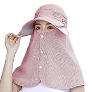 [RUIXIA] Ladies Wide Brim Detachable Sun Hat with Neck Cover UV Protection Sun Visor Caps
