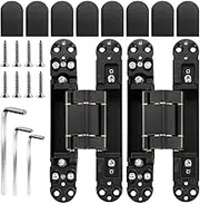 7 inch（2 Pcs Hidden Door Hinges - Black Invisible Hinges for Doors, 180 Degree Swing Concealed Hinges, 3 Way Adjustable & Heavt Duty Hinges (Load-Bearing Up to 170lbs)