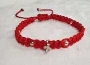 Red bracelet with cross . Pulsera De Hilo roja con cruz y perlitas color silver