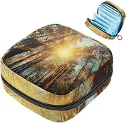Period Bag,Sanitary Napkin Storage Bag,Scenery Forest Sunshine Tree,Tampon Holder for Purse