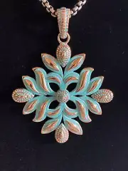 Barse Beautiful Pure Copper W/ Verdigris Green Patina Floral Pendant. No Chain