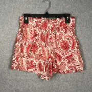 Cynthia Rowley Shorts Womens Small Orange Paisley Linen Paperbag Boho Resort