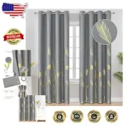 Thermal Insulated Room Darkening Drapes - Gold Palm & Wheat Pattern, 2 Panels