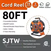80 ft. 14/3 Extension Cord Storage Reel 4 Grounded Outlets Overload Protection