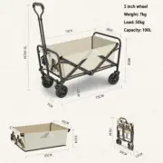 5 Inch Wheel Beige Folding Beach Wagon Cart Trolley Garden Outdoor Picnic