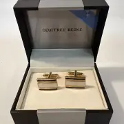 Geoffrey Beene Black & Gold Tone Black Cufflinks Polished With Case Modern Style