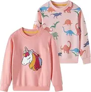 [SOIBEEN] Girls Sweatshirt Adorable Kids Pullover 2-Pack Top Shirt Jumper Crew-neck Long Sleeve Casual Clothes Spring Fall Cotton Hoddie 1-10 Years