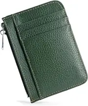 [MILUMILUU] Leather Credit Card Holder with Zipper Pocket, 8 Card Slots Front Pocket Slim Wallet for Women Small Wallet Minimalist Card Cases Coin Purse, Lychee Dark Green, Casual