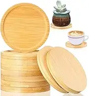 Patelai 20 Pcs Round Bamboo Coasters for Planters Small Plant Saucer 3.74 Inch Bamboo Planter Drink Saucer Trays DIY Resin Coasters Gifts Tabletop Planters Protection Home Office Decoration