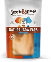 Jack&Pup Premium Grade Odor Free Cow Ears Dog Treats (15 Pack) ? 8” Long All Natural and Unflavored Gourmet Dog Treat Chews ? Fresh & Tasty Low-Calorie Treat