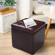 Costway40cm PU Leather Cube Storage Ottoman with Lid-Brown