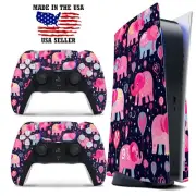 PS5 Disc Version Console & Controller Vinyl Skin Decal Wrap - Pink Elephants